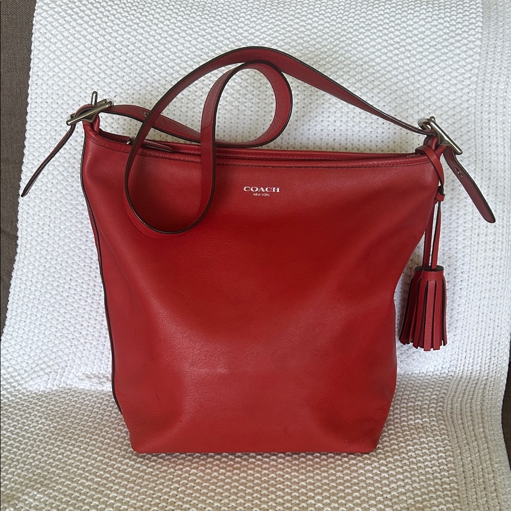 Coach 19889 Legacy Leather Tassel Duffle Red Coral Shoulder Bag